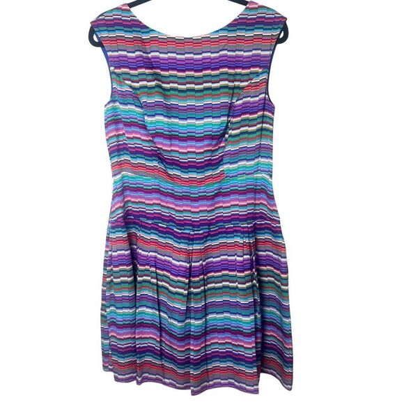 Shoshanna Fit & Flare Sleeveless Kaleidoscope Silk Dress Multicolor Sz 10 - Picture 2 of 12